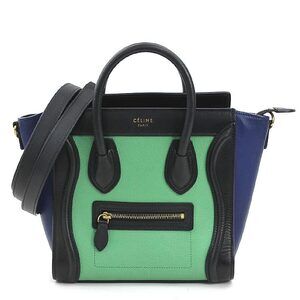 Celine Luggage Shopper Leather Crossbody Shoulder Bag Black Green Blue Gold